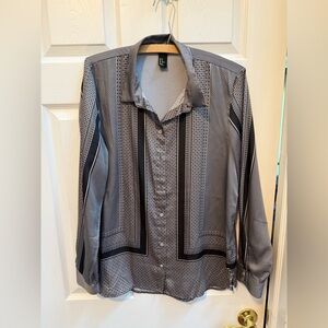 Chic Black and Gray Button-Up Blouse